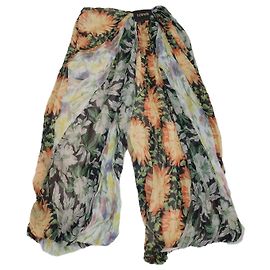 Pantalones drapeados de chifón de seda con estampado floral multicolor Loewe