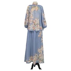 Set Blusa e Gonna Cascadian in Ramie con Stampa Floreale Blu Zimmermann