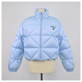 Prada Light Blue Quilted Re-Nylon Puffer Cropped Down Jacket