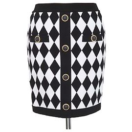 Balmain Minirock aus Viskose-Mischgewebe mit Diamantmuster in Schwarz und Weiß