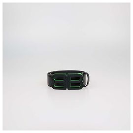 Balenciaga Black Leather BB Hourglass Buckle Belt