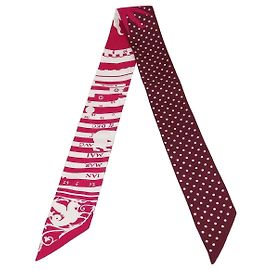 Hermès Hermes Fuchsia, White, Bordeaux Silk Astrologie a Pois Print Twilly