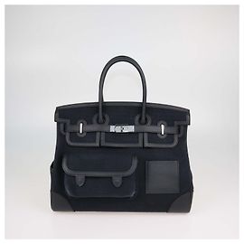 Hermès Sac Cargo Birkin 35 Hermes en cuir Swift noir et toile Goeland