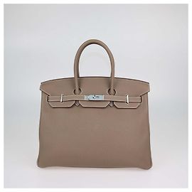 Hermès Bolsa Birkin 35 Hermes em couro Clemence Etoupe com hardware Palladium