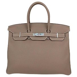 Hermès Bolsa Birkin 35 Hermes em couro Clemence Etoupe com hardware Palladium