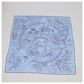 Hermès Hermes Blue Ciel, Encre, Violet Silk Please Hold The Line Scarf 90