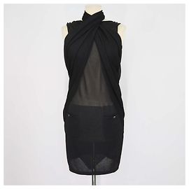 Vestido drapeado conversível em malha transparente de mistura de viscose preta Chanel
