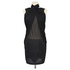 Vestido drapeado convertible de punto transparente en mezcla de viscosa negra Chanel