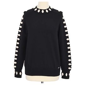 Chanel Black, Ivory Blend Wool Embroidered Applique Crew Neck Sweater