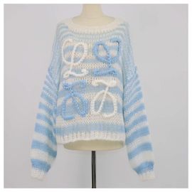 Loewe Blue, White Blend Mohair Anagram Striped Sweater