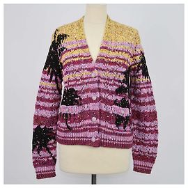 Chanel Multicolor Sequins Blend Cashmere Palm Striped Cardigan