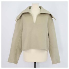 Top Maxi Piligrim in misto lana e seta beige Nanushka