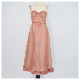 Abito midi in lino e seta Luna Ruffle Dusty Peach di Zimmermann