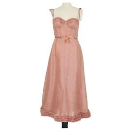 Abito midi in lino e seta Luna Ruffle Dusty Peach di Zimmermann