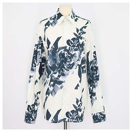 Louis Vuitton White, Blue Cotton Flower Monogram Long Sleeve Shirt