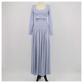 Conjunto Zimmermann Top Crop y Falda de Cintura Alta de Punto Acanalado Acacia en Mezcla de Viscosa Azul Claro