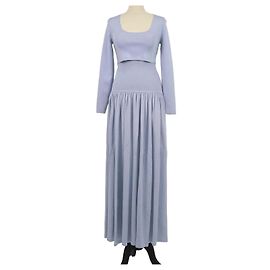 Set Zimmermann Top Crop e Gonna a Vita Alta in Maglia a Costine Acacia in Misto Viscosa Azzurro Chiaro