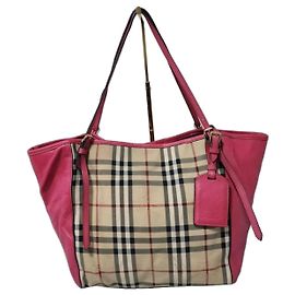 Burberry Haymarket Check Shopper mit Lederbesatz - Rosa/Beige