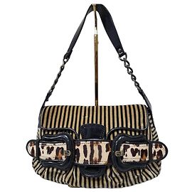 Fendi B Bag veludo riscado Castanho Preto Bege