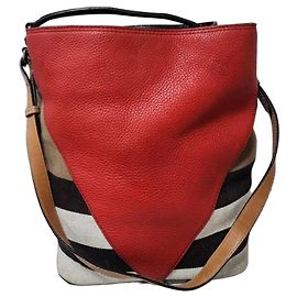 Burberry Ashby Bolso Hobo de Lona - Rojo, Beige, Marrón