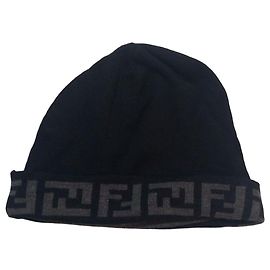 Fendi black wool hat with FF monogram