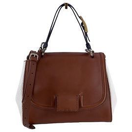 Fendi Borsa a tracolla e manico Silvana in pelle marrone e bianca