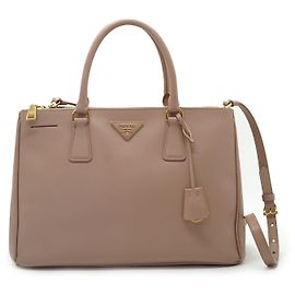 Prada Tote Galleria Large Double Zip 2 vias em couro Saffiano Nude
