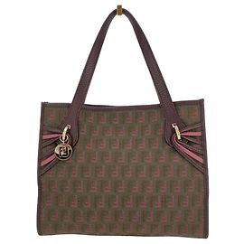 Fendi Vintage Zucchino Tote Bag aus Canvas in Rosa, Pflaume und Grün mit FF-Charm