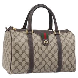 GUCCI GG Supreme Web Sherry Line Hand Bag PVC Beige Gold 40 02 007