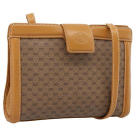 GUCCI Bolso de Hombro de Lona Micro GG PVC Beige Tono Dorado 004 113 0364