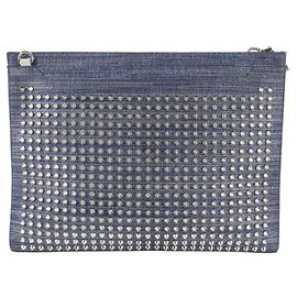 Clutch Christian Louboutin Sky Pouch in denim e pelle borchiata