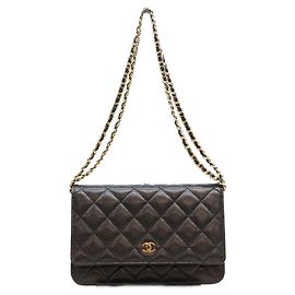 Borsa a tracolla portafoglio Chanel Classic Caviar nera senza logo