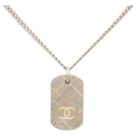 Collier chaîne avec plaque militaire Chanel Coco Mark