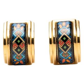 Hermès Pendientes de clip Hermes Gold Multicolor Enamel