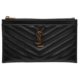 Autre Marque Saint Laurent Black Chevron Grain De Poudre Monogram Bill Pouch