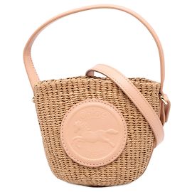 Sac Panier Chloé Beige Mifuko Mini en Raphia avec Médaille Cheval
