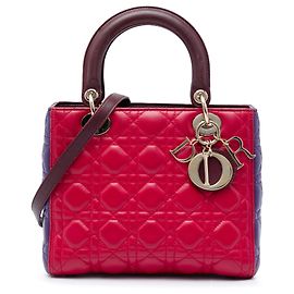 Autre Marque Dior Red Medium Tricolor Lambskin Cannage Lady Dior