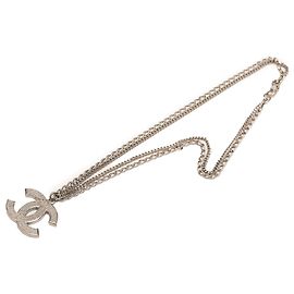 Chanel Silver CC Brass Double Chain Pendant Necklace