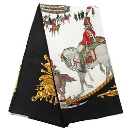 Pañuelo de seda Hermès Black Marine et Cavalerie 90