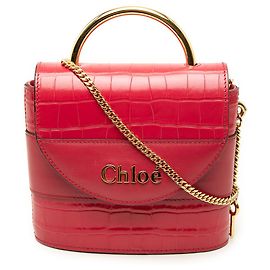 Chloé Aby Lock Satchel aus rotem Leder in Krokoprägung