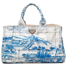 Bolso Satchel Prada Blue Large Canvas Canapa Azulejos