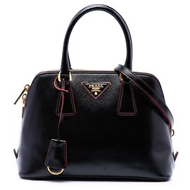 Prada Black Small Saffiano Vernice Promenade Satchel