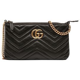 Gucci Mini GG Marmont Wallet On Chain aus gestepptem Leder in Schwarz