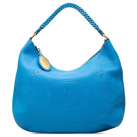 Fendi Blue Pebbled Leather Selleria Shoulder Bag