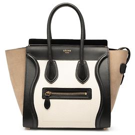Céline Bolso Tote Luggage Celine Micro de nubuck y piel de becerro tricolor blanco