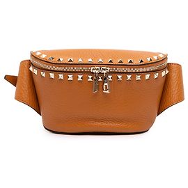 Valentino Rockstud Gürteltasche aus braunem genarbtem Kalbsleder