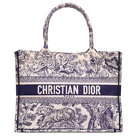 Autre Marque Borsa Book Tote Dioriviera Toile de Jouy ricamata in tela blu taglia Medium Dior