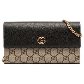 Gucci Bicolor Beige GG Marmont Kalbsleder und GG Supreme Wallet on Chain