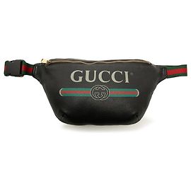 Bolso cinturón Gucci de piel de becerro negra con logo Web