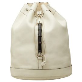 Gucci White Leather Bamboo Backpack